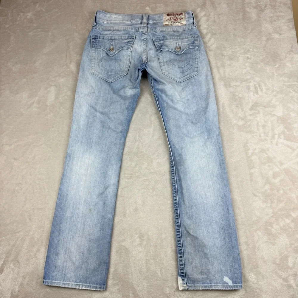 True Religion Straight Leg Jeans Men 30 (32x32.5) Blue Thrashed Grunge Steet Y2K